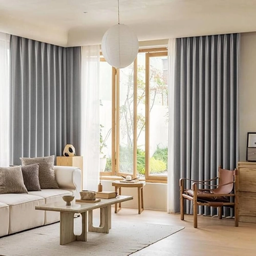 light gray blackout curtains.